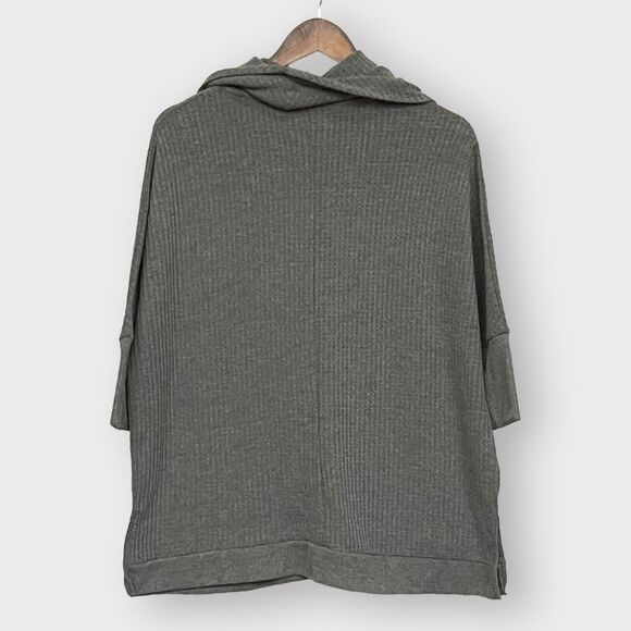 Massini Cowl Neck Waffle Knit Layering Top Women's Size S Gray Fitted Sleeves - Picture 8 of 11